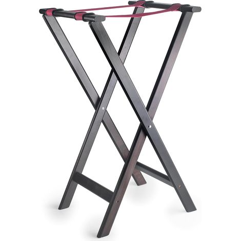 Porte-Plateau, Bois de Bouleau, 43.5 x 46 x 82 cm, 100% Pliable, Rondelles Réglables, Pieds Antidérapants pour Plus de Stabilité, Noir (1/5)