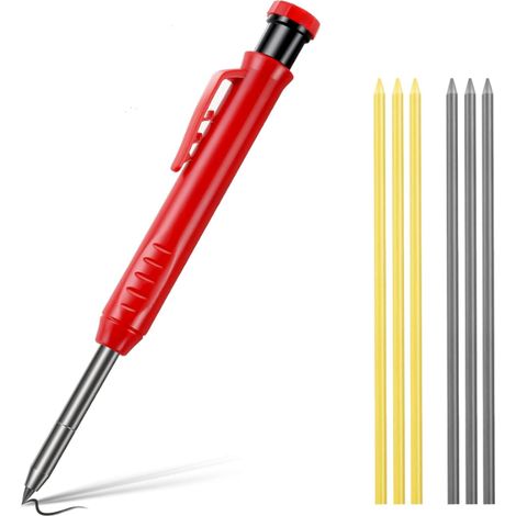 Crayon Chantier Solide et Extensible, Crayon de Menuisier avec 6 Recharges, Crayon Mécanique, Marqueur de Travail Bois à Long Nez pour Architecte