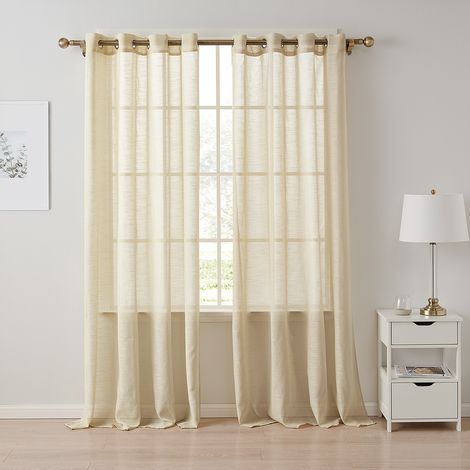 Juego de 2 cortinas de voile de poliéster con ojales, semitransparentes, color beige, para sala de estar o dormitorio. (1/5)