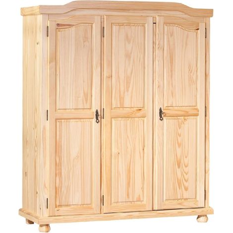 Kleiderschrank mit drei Flügeltüren in Kiefer massiv, Farbe Eiche, 150 x 180 x 56 cm. (1/5)