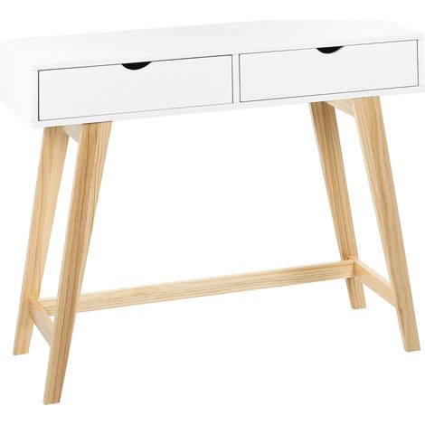 Consola blanco madera clara 101 x 36 cm MDF 2 cajones patas de madera Sully (1/5)