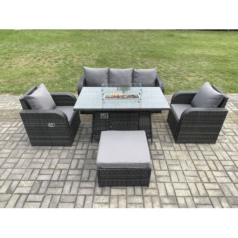 Fimous Patio Polyrattan Gartenmöbelset Gasfeuerstelle Esstischmit Sofa Fußhocker (1/5)