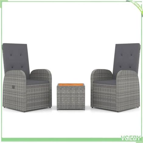 Ensemble de salon de jardin 3 pcs - FAFEICY - 3157655 - Gris - Rotin poly & acacia - Chaises inclinables (1/5)