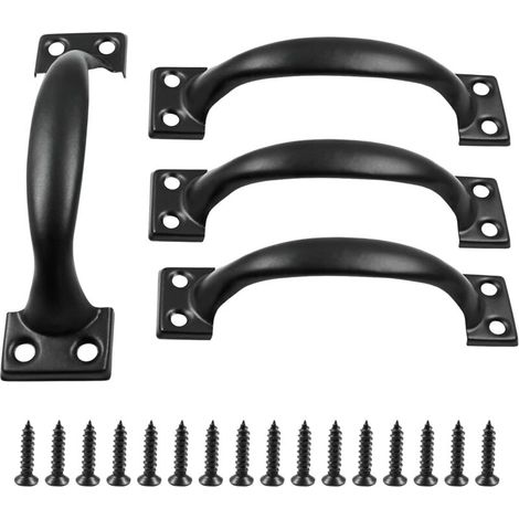 Lot de 4 poignées de porte en métal de 138mm, style vintage, style grange, pour meubles, armoires, tiroirs, commodes, portes – Noir (1/4)