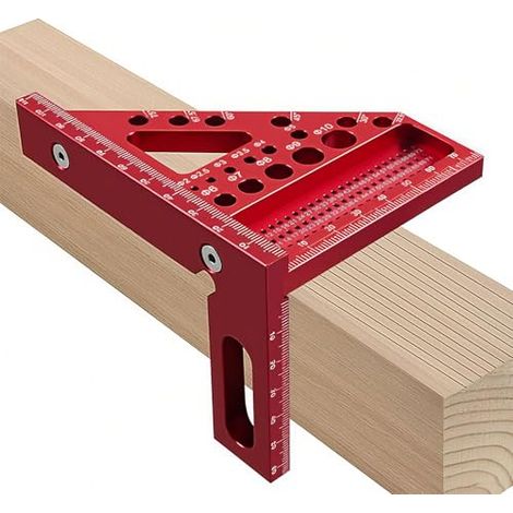 Equerre Charpentier 3D Multi-Angle 22,5-90°, Équerre Menuisier Aluminium, Règle de Mesure Multifonctionnels pour Travail du Bois Ingénieur (Rouge) (1/5)