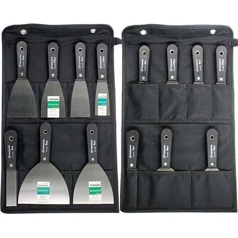Couteaux à Enduire Jeu de Spatules en Acier Ensemble de Couteaux à Mastic Lot de 7 pièces Avec Sac De Rangement Grattoir Mural Poignée En Plastique Antidérapant (1/4)