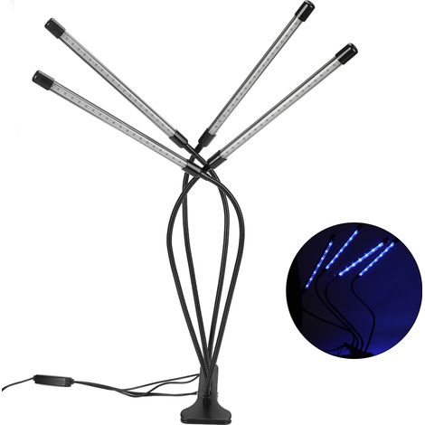 40-W-LED-Pflanzenlampe mit 4 Leuchtenköpfen, Vollspektrum, 3 Dimmstufen, mit Klemme und Zeitschaltuhr für Zimmerpflanzen (1/5)