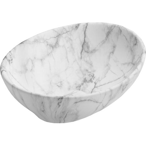 Vasque à poser ovale Silla, lavabo salle de bain en céramique 40,5x33x14 cm, design moderne, installation facile, Blanc/Gris