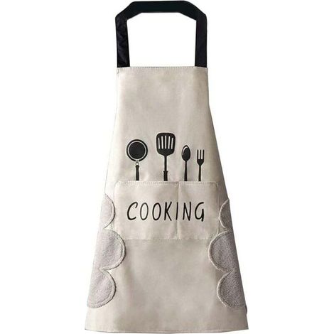 Tablier de cuisine(Blanc) pour femme avec poches pour essuyer les mains, grande poche, essuyage à la main, imperméable pour la cuisine et la pâtisserie (1/4)