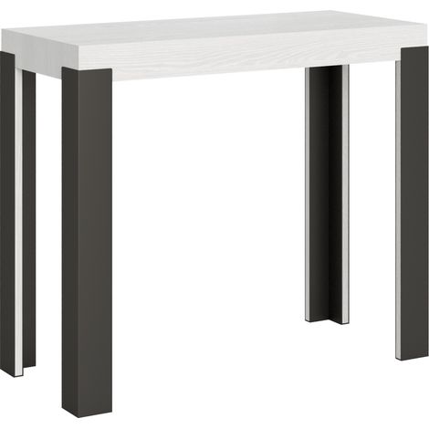 Console extensible bois avec 4 pieds bois et acier anthracite Liva 2 pieds 5 rallonges-Blanc-2 pieds-5 rallonges (1/5)