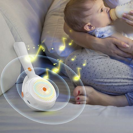 Babyschlafhilfe mit Nachtlicht  Weiche Silikonhülle  12 beruhigende Klänge  Timer und Kindersicherung  Weißes-Rauschen-Gerät für Babys (orange)
