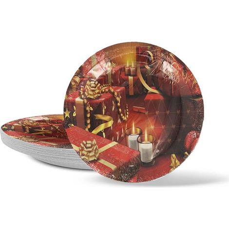 PIATTI DI CARTA NATALIZI PIANI 24 PEZZI IN COLAZIONE ROSSO (1/2)