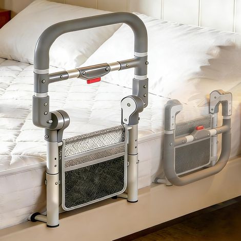 Barrière de Lit Adulte Rabattable, Aide pour Se Lever du Lit avec Poignée d’Appui, Sécurité Anti Chute, Installation Facile, Pliable, Charge 200 kg, Personnes Âgées, Femmes Enceintes (1/5)