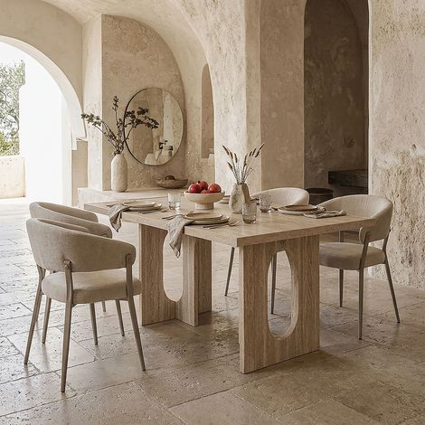 The Home Deco Factory – Table de salle à manger 160x90 cm – Élégante en blanc et beige – 6 places – Design convivial pour intérieur moderne (1/4)