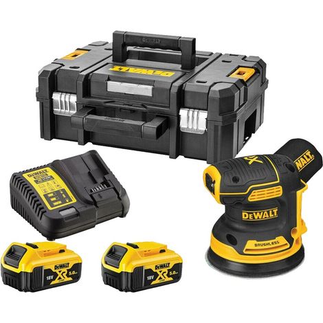 DeWALT DCW210P2-GB Cordless 18V XR Brushless Random Orbit Sander 125mm With 2 x 5Ah Batts, Charger And Case (1/3)