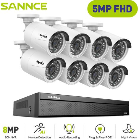 SANNCE Sistema de cámaras CCTV cable PoE,16 canales cámara de seguridad PoE de 5MP× 8,grabación 24/7 visión nocturna (1/5)