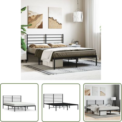 Cadre de lit métal noir 160x200 cm – Construction en acier robuste – Lattes métalliques pour soutien optimal – Espace de rangement sous le lit (1/5)