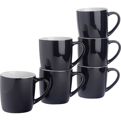 Lot de 6 tasses à café colorées - Noir - 350 ml - Lot de 6 tasses à thé en grès cérame brillant, tasses à latte, cappuccino, ensemble de tasses colorées (1/5)