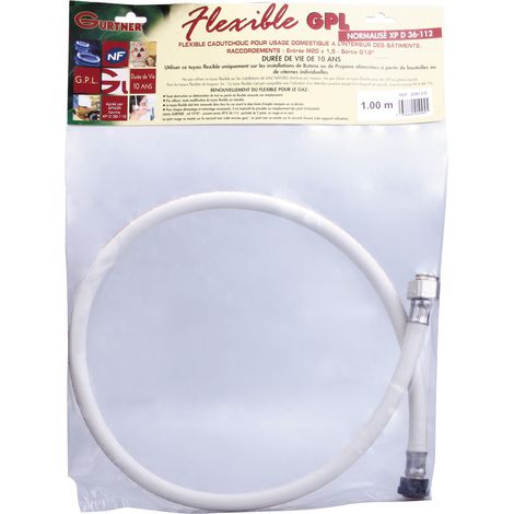 Flexible gaz caoutchouc butane/propane à embouts mécaniques - Longueur : 1 m (1/2)