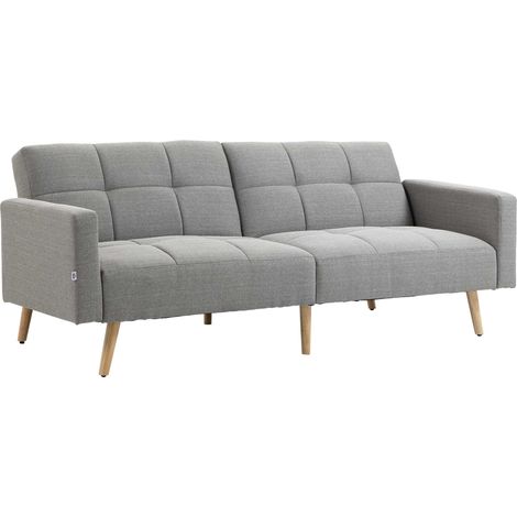 2 in 1 Schlafsofa 205 x 88 cm Sofa mit Bettfunktion, Couch mit Sitzkissen, Leinenoptik Grau