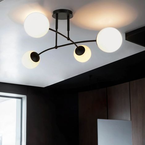 Deckenleuchte E14 Weiß Schwarz Glas Metall Deckenlampe