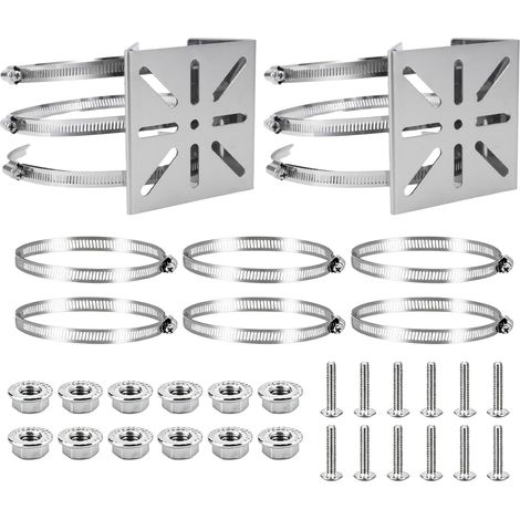 Support Poteau Caméra Extérieur 2 Pièces, Kit de Montage Vertical Universel en Acier Inoxydable avec 6 Anneaux et Vis, pour Caméra de Surveillance Lampes Murales et Panneaux Solaires (1/5)