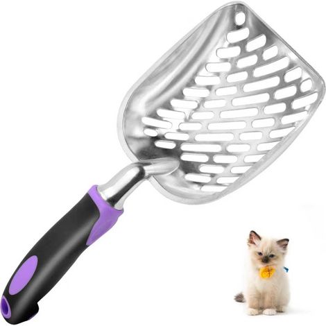 Pelle à litière en métal avec Long Manche - Pelle à Tamis pour litière pour Chat - Pelle à Grille pour Nettoyage des excréments - Compatible avec Toutes Les bacs à litière pour Chat (1/5)