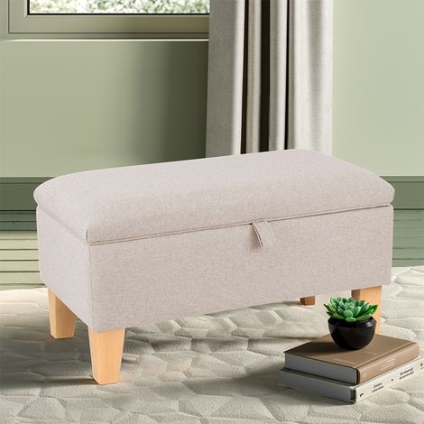 71CM Linen Storage Organizer Ottoman Footstool, Beige (1/5)