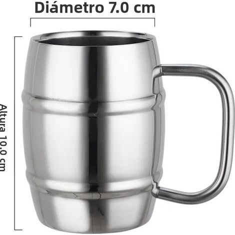 Chope à bière double en acier inoxydable (450 ml) avec poignée (1/5)