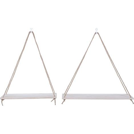 Lot de 2 étagères murales en bois avec corde pour suspendre pot de fleurs, décoration maison teinte naturelle (1/5)