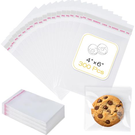 300 sachets à biscuits avec fermeture, sachets cellophane auto-scellants de 4x6 pouces, sachets transparents refermables pour emballer biscuits et bonbons (1/5)