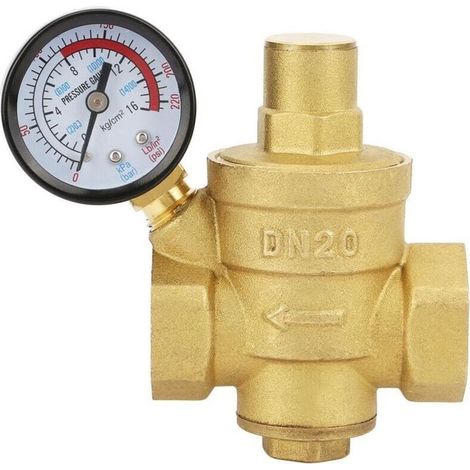 Régulateur de Pression d'Eau en Laiton DN20 Réglable avec Manomètre pour Contrôle Précise (1/4)
