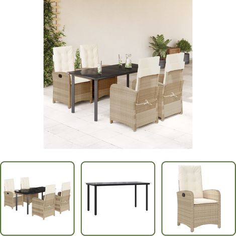 vidaXL Gartenessgruppe -  5-tlg. Garten-Essgruppe mit Kissen Beige Poly Rattan (1/5)
