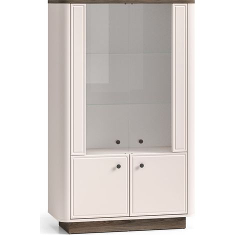 Selsey Vilavio – Vitrine niedrig, 4-türig mit LED, Kaschmirgrau/Eichenoptik Dunkel, 92 cm (1/5)