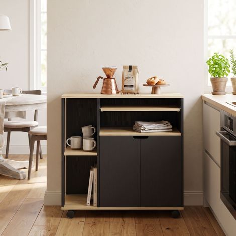 Rollender Küchenwagen mit Stauraum, Schrank, verstellbare Regale, für Küche, Wohnzimmer, Esszimmer, Schwarz (1/5)