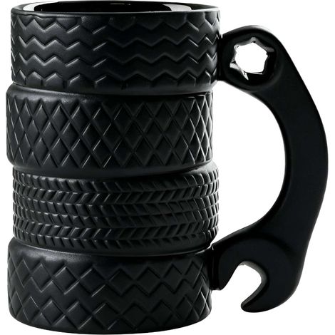 500 ml Keramik-Kaffeebecher: Kreativer, reifenförmiger Becher mit Löffel, für Männer, Büro, Autoliebhaber, Zuhause, Geschenk für Fahrer und Mechaniker