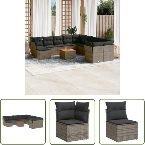 The Living Store 12-tlg. Garten-Sofagarnitur mit Kissen Grau Poly Rattan - Gartenmöbel Set - Esszimmergarnitur Outdoor - Lounge Möbel - Rattan Gartenset - Balkonmöbel (1/5)
