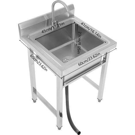 Évier de cuisine, acier inoxydable, robinet rotatif à 360°, Argent (1/2)