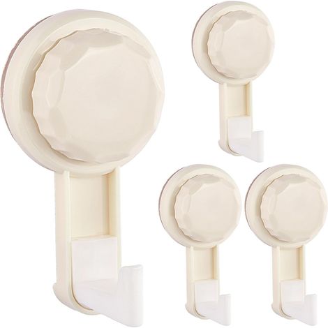 Crochet Ventouse, Lot de 4 Crochet Ventouse Salle de Bain, Crochet VENtouse Cuisine Max 5KG, VEntouse Vitre Anti-Œillets Imperméable, CRochet Mural Blanc pour Serviette Peignoir Ustensile (1/5)
