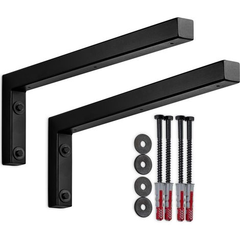 SOTECH Wandkonsole Regalkonsole Waschtischkonsole in L-Form 450 x 150 x 30 mm, schwarz matt pulverbeschichtet, 2 Stück