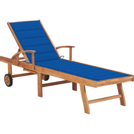 Chaise longue avec coussin bleu royal Bois de teck solide