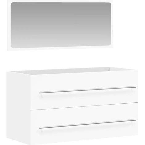 Mobiletto da bagno a parete pratico con specchio minimalista integrato 90 x 38,5 x 48 cm legno composito bianco 020049276