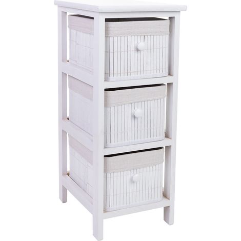 Cajonera blanca de madera con 3 cajones de bambú forrados 26x32x63 cm (1/5)