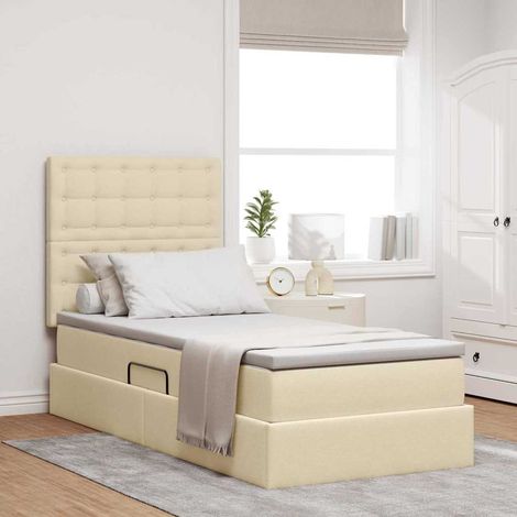 Aufbewahrungsbett mit Matratze Creme 100 x 200 cm Polyester (1/5)