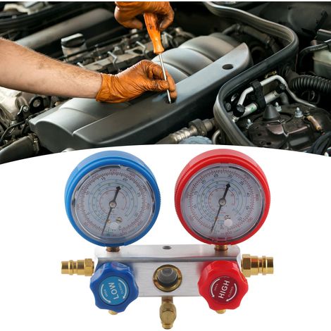 Manomètre de pression de réfrigérant compatible avec les fluides frigorigènes R410A, R22 et R404, flexible fileté 1/4" de 60 pouces, avec 2 raccords rapides - Ensemble manifold pour R410A (1/5)