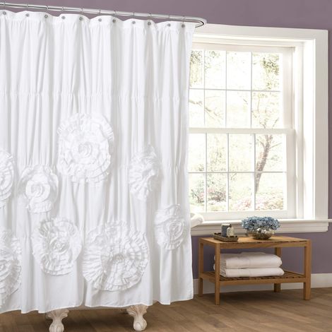 Rideau de Douche à Volants, 183 cm de Large x 183 cm de Long, Blanc – Rideau de Douche à Volants – Décoration Vintage Glamour pour Salle de Bain de Style Rustique (1/5)