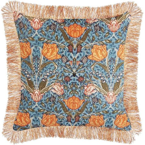 Throw Cushion MITELLA Velvet 45 x 45 cm Blue Floral Pattern
