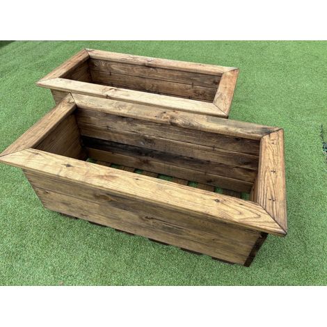 2 x Charles Taylor Wooden Large Trough Planter Flower Shrub Tree Pot (1/4)