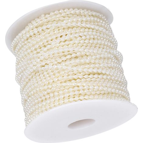 Guirlande de perles de fausse nacre rondes, 3 mm, 50 mètres/rouleau, beige, pour décoration et accessoires de vêtements. (1/5)