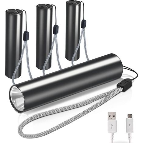 Torcia elettrica, set di 4 torce a LED ultra potenti in alluminio (con batteria integrata), 3 modalità, ricaricabile tramite USB, impermeabile, ideale per bambini, campeggio ed escursionismo.